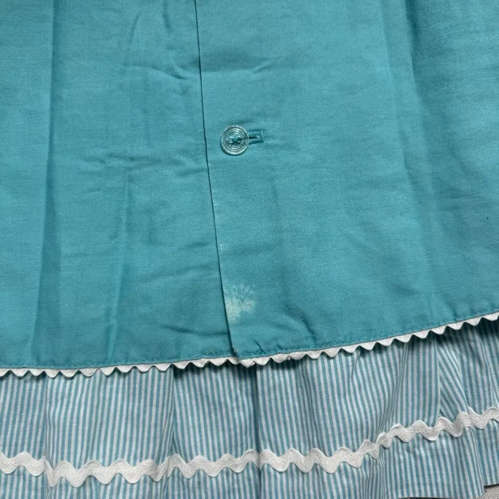 Vtg Appliqué Bunny Dress Layered Turquoise Blue Stripes Collar Girls 4T XS